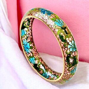 Vintage Chinese Plique A Jour Transparent Enamel Bangle Bracelet